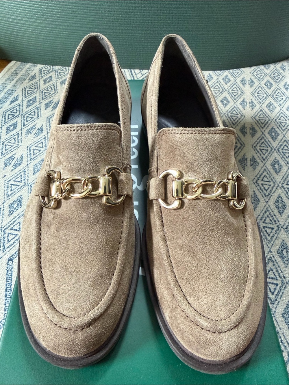 Paul Green ‘Brittany’ Suede Loafers in Antelope with Gold Chain